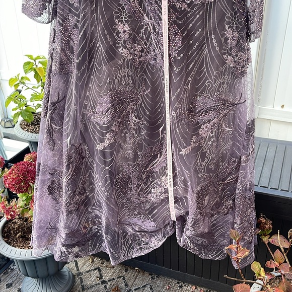 Mac Duggal - Aubergine Embellished Wrap Over 3/4 Sleeve Dress Size 18 - Picture 10 of 17